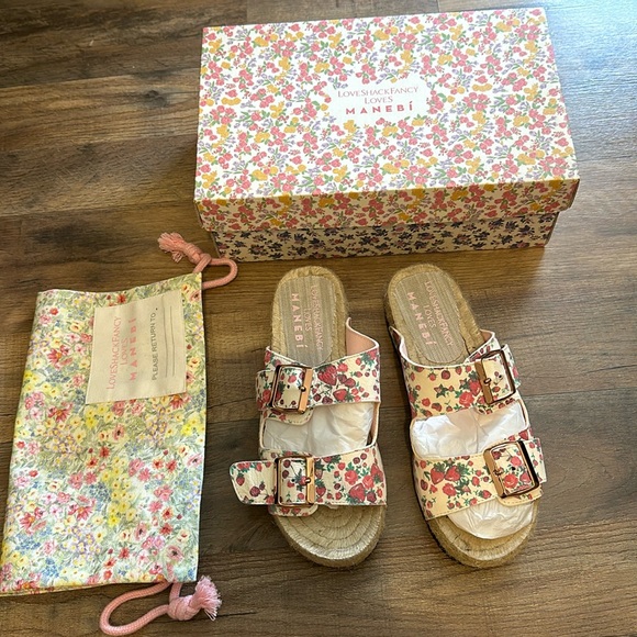 LoveShackFancy Loves MANEBi Floral Sandals - Pink and Cream Berychery - Picture 1 of 5